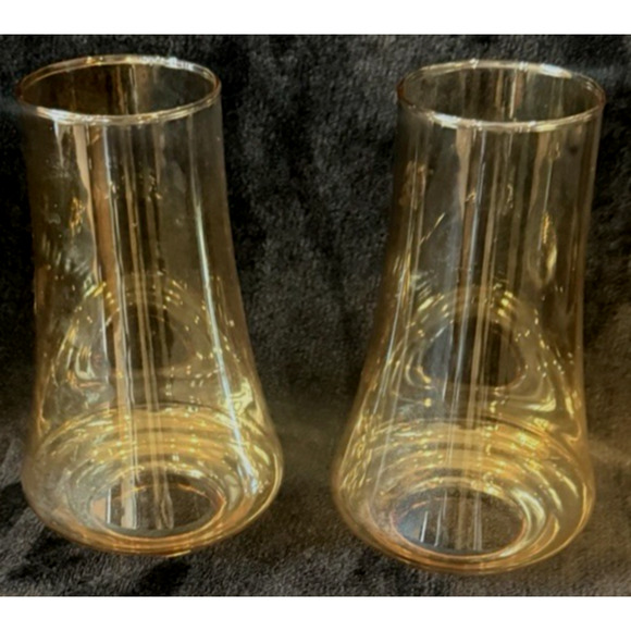 Set 2 Vintage Smoked Amber Brown Glass Oil Lamp Shade 7” Tall 1 7/8-2" Fitter - Picture 1 of 10